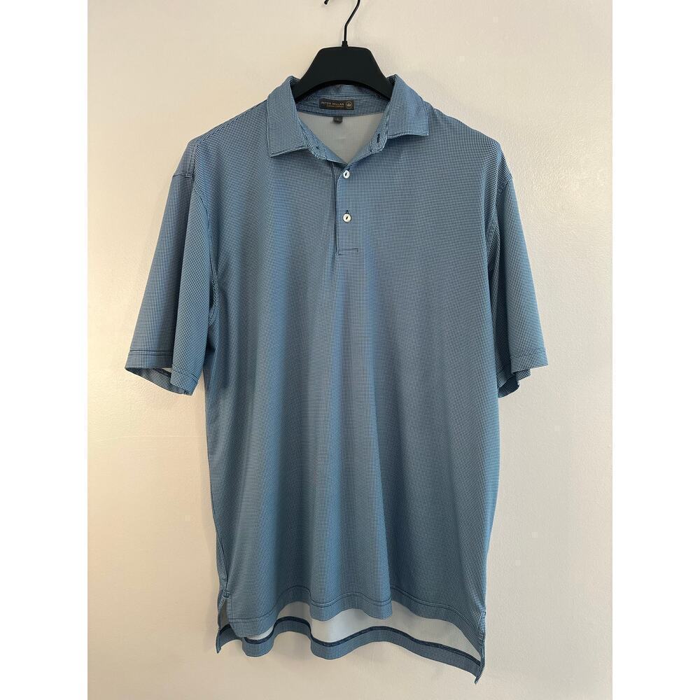 Peter Millar Summer Comfort Navy Houndstooth Golf Cooling Performance Polo Sz. L